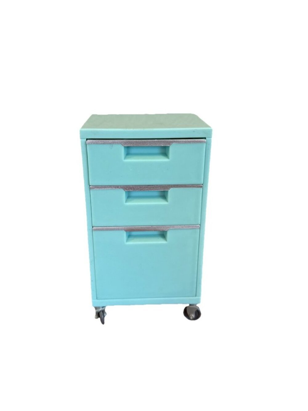 Our Generation Battat Miniature Rolling Three Drawers Cabinet Green Blue